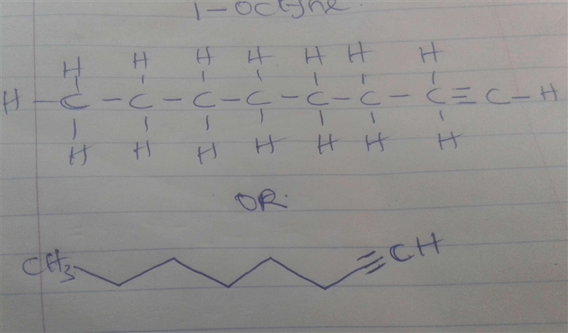 Draw the structural formula for 1-octyne. Click the "draw structure" button-example-1