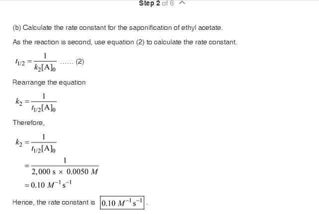 The saponification (hydrolysis) of ethyl acetate occurs according to the stoichiometric-example-1