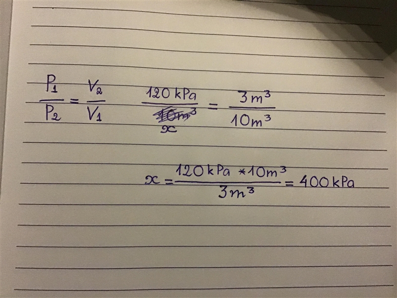 A sample of gas at occupies 10m3 at a pressure of 120 kPa. If the volume of the sample-example-2