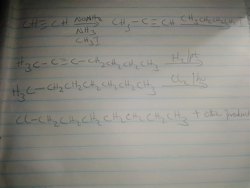 Question 3. Starting with acetylene , devise a scheme to prepare 1-chloroheptanol-example-1