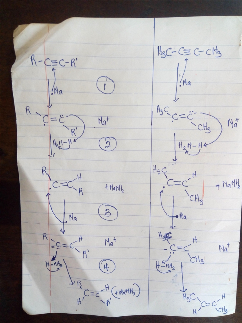 Alkynes are reduced to trans alkenes by a process called dissolving metal reduction-example-1