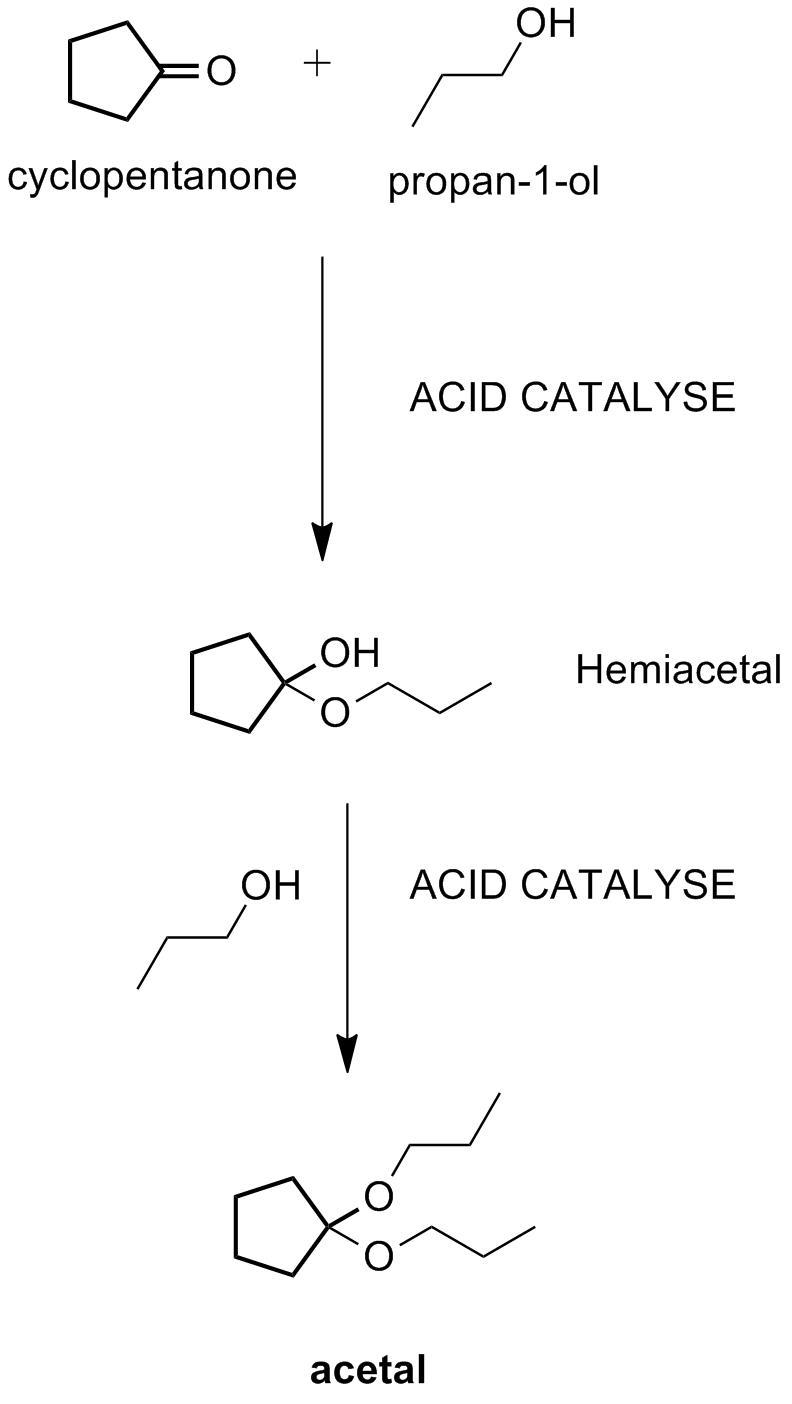 Aldehydes and ketones undergo acid-catalyzed reaction with alcohols to yield hemiacetals-example-1