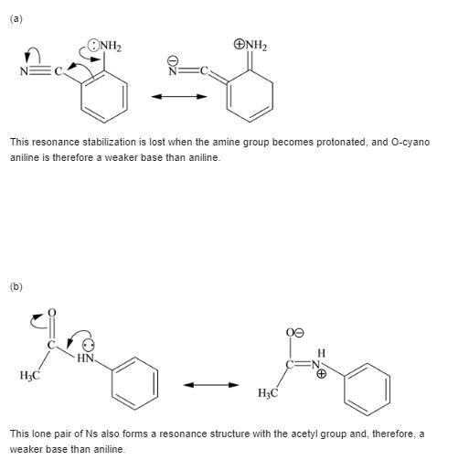 Each of the following is a much weaker base than aniline. Present a resonance argument-example-1