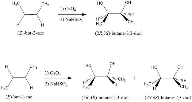 Draw the products formed when both cis- and trans-but-2-ene are treated with OsO4, followed-example-1