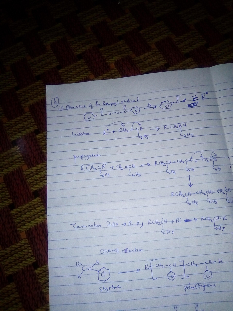 A solution 0.20 molar in monomer (styrene) and 4.0 X 10-3 M in benzoyl peroxide initiator-example-2