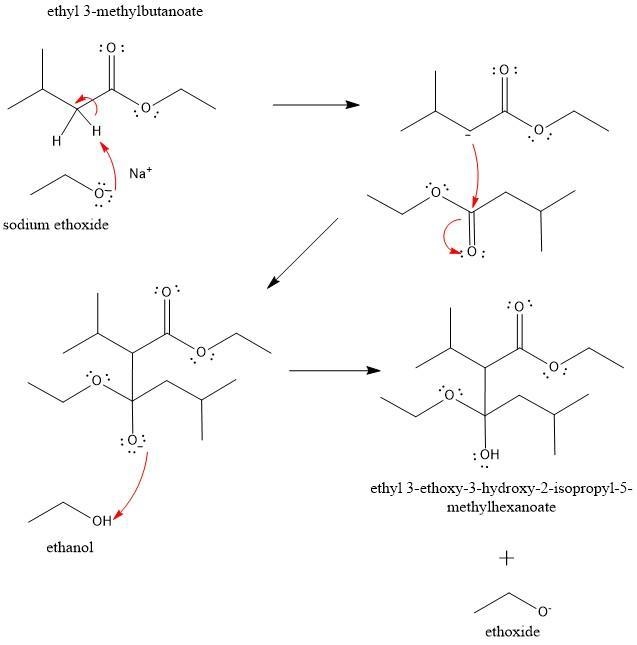 Draw the major condensation product obtained by treatment of ethyl 3-methylbutanoate-example-1