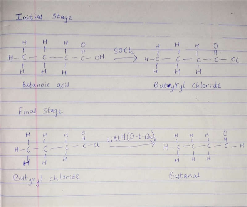 Pick any carboxylic acid of 4 carbons or more, and show how to convert it to the aldehyde-example-1