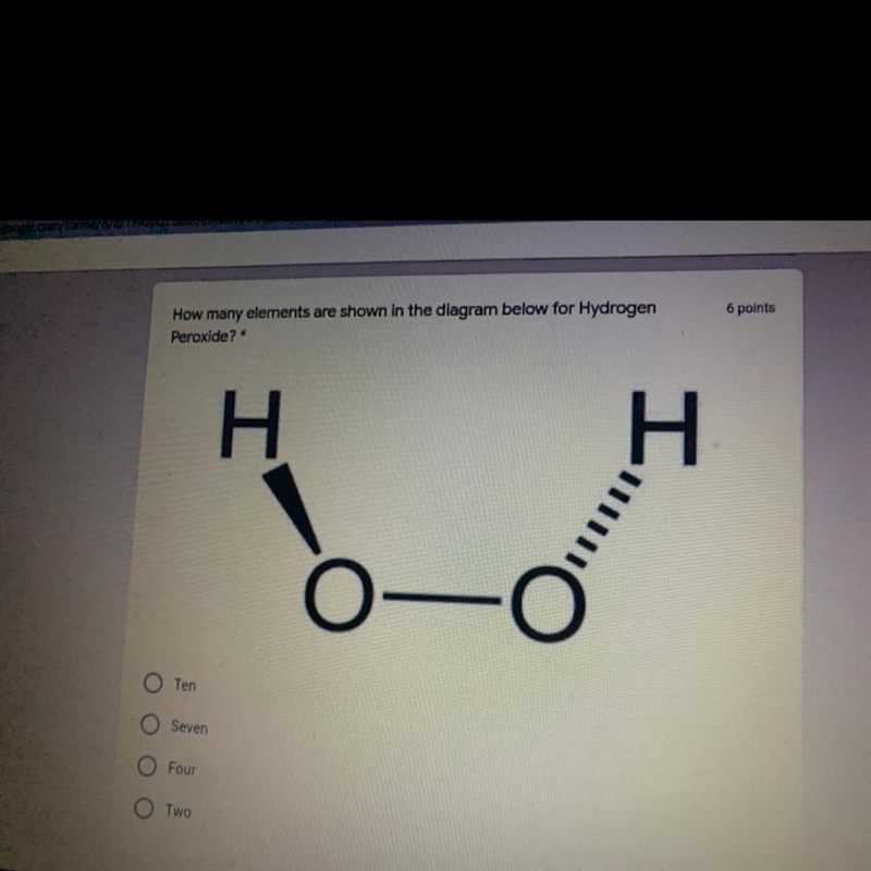 How many elements are shown in the diagram below for Hydrogen Peroxide? Ten Seven-example-1