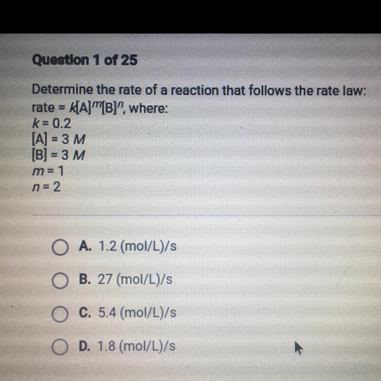 Determine the rate of reaction that follows the rate= k[A]^m[B]^n-example-1