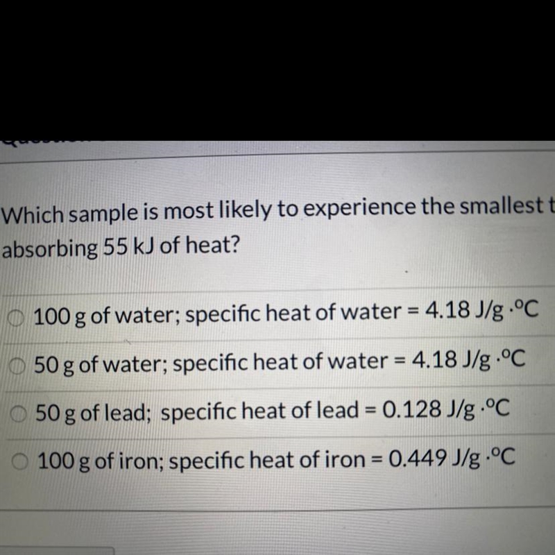 Which sample is most likely to experience the smallest temperature change upon observing-example-1