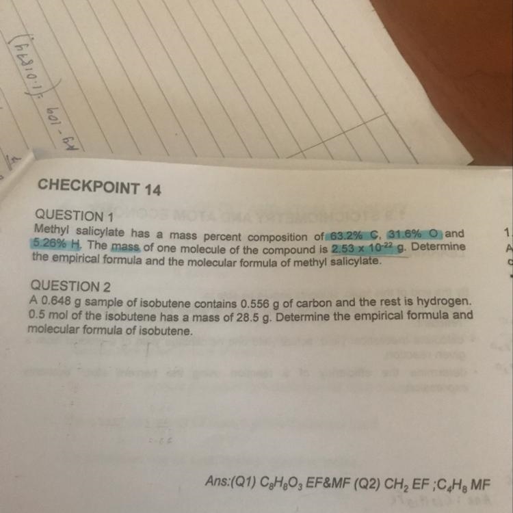 How to do this Q1 and Q2 Only want to know how to find molecular formula-example-1