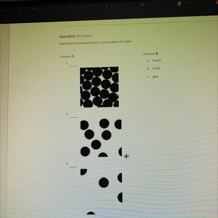 Match the molecules to the correct state of matter-example-1