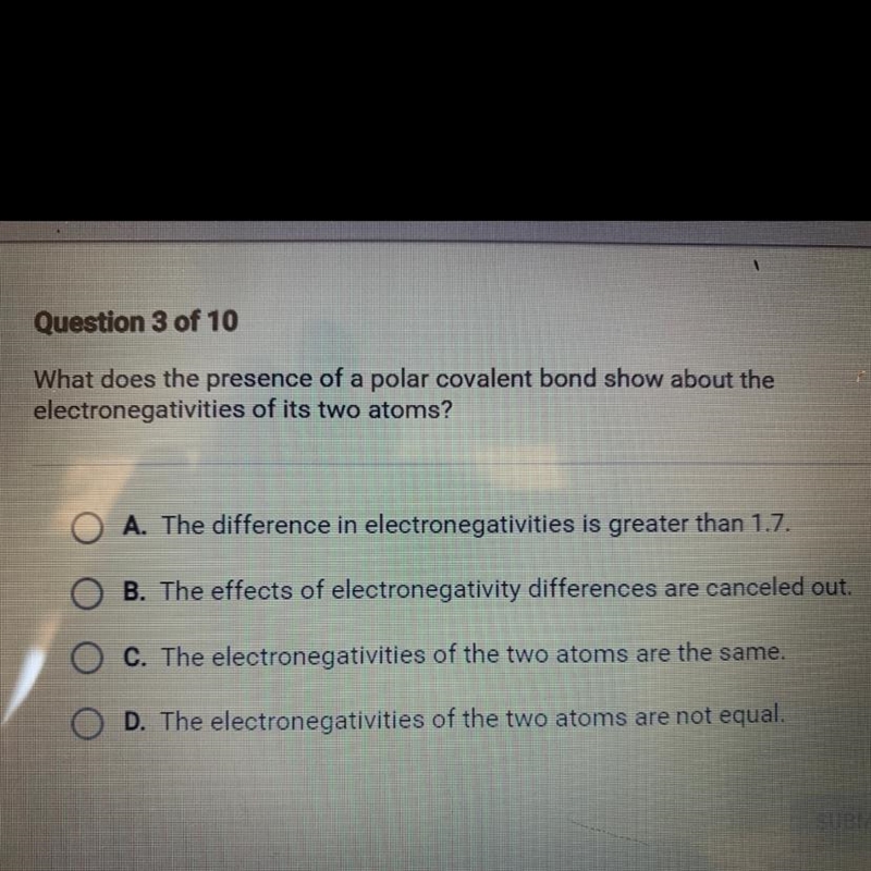 What does the presence of a polar covalent bond show about the electronegativity of-example-1