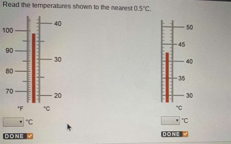 Reading the Temperature of Thermometers Read the temperatures shown to the nearest-example-1