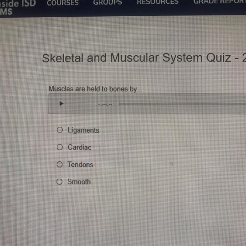 Muscles are held to bones by... Ligaments Cardiac Tendons Smooth-example-1