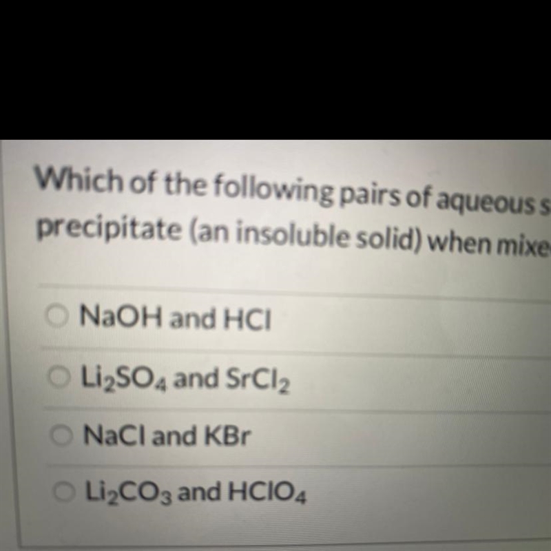 Which of the following pairs of aqueous solutions will react to produce a precipitate-example-1