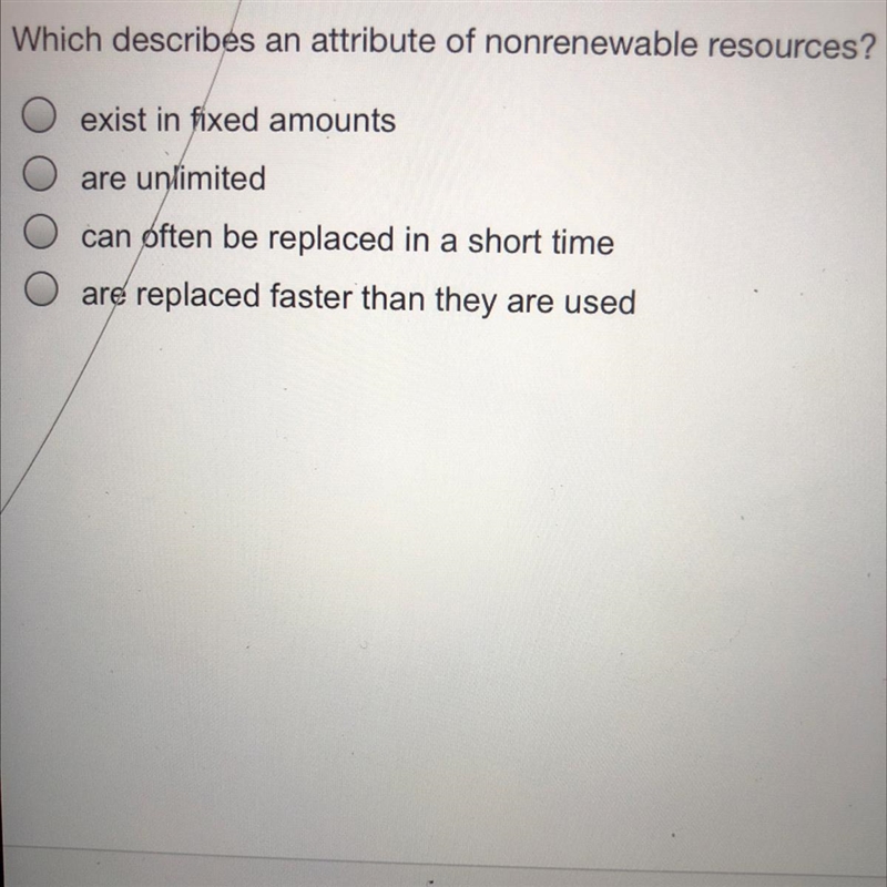 HELP PLEASE, IM ON A TIMER ⏱ Which describes an attribute of nonrenewable resources-example-1