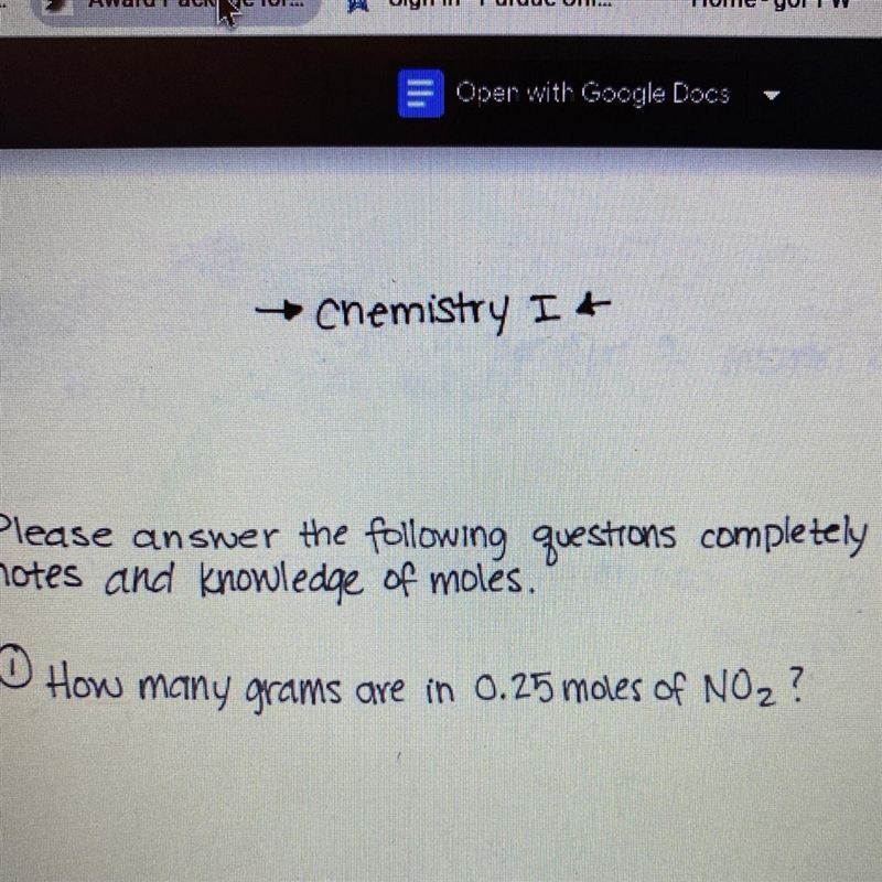 How many grams are in 0.25 mol of NO2-example-1