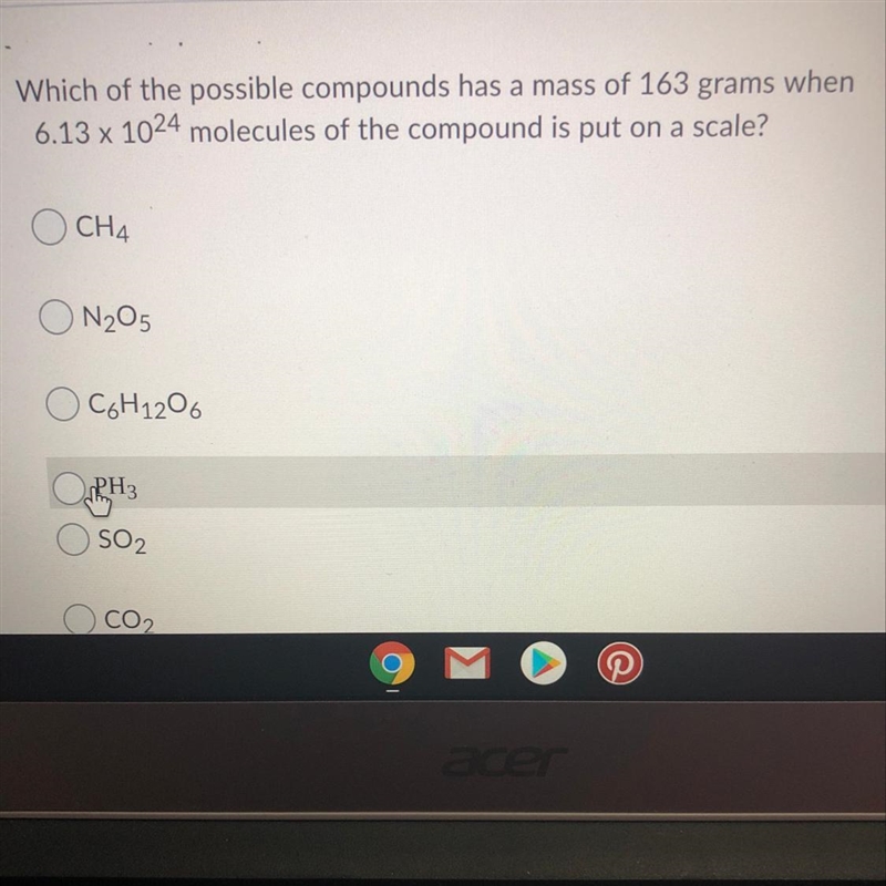 Which of the possible compounds has a mass of 163 grams when 6.13 x 1024 molecules-example-1