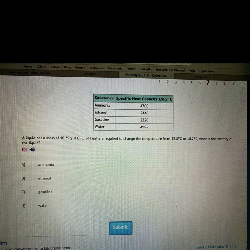 A liquid has a mass of 18.39g. If 655j of heat are required to change the temperature-example-1