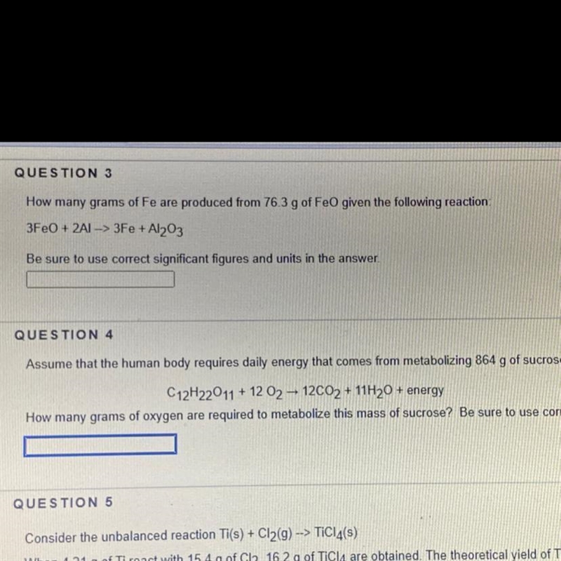 How many grams of Fe are produced from 76.3 g of FeO given the reaction 3FeO-example-1