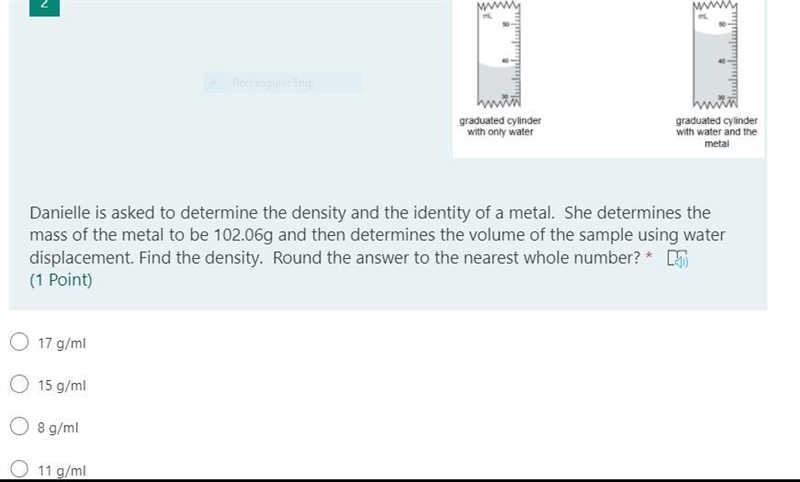 Danielle is asked to determine the density and the identity of a metal. She determines-example-1