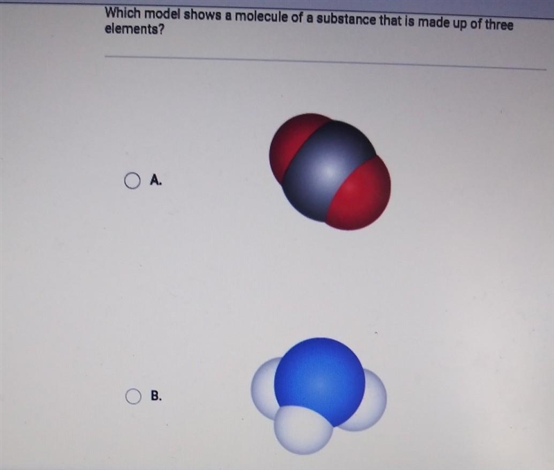 Which model shows a molecule of a substance that is made up of three elements ​-example-1