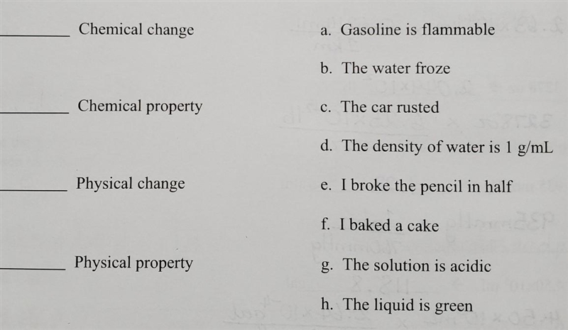 Match the following chemical and physical changes and properties, there will be two-example-1