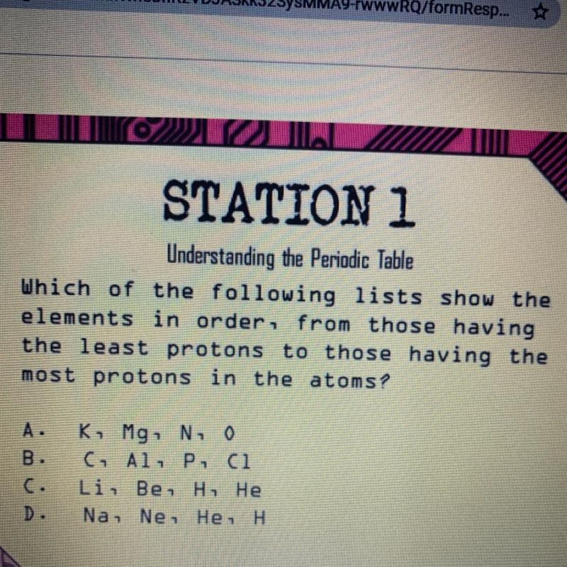 STATION 1 Understanding the Periodic Table Which of the following lists show the elements-example-1