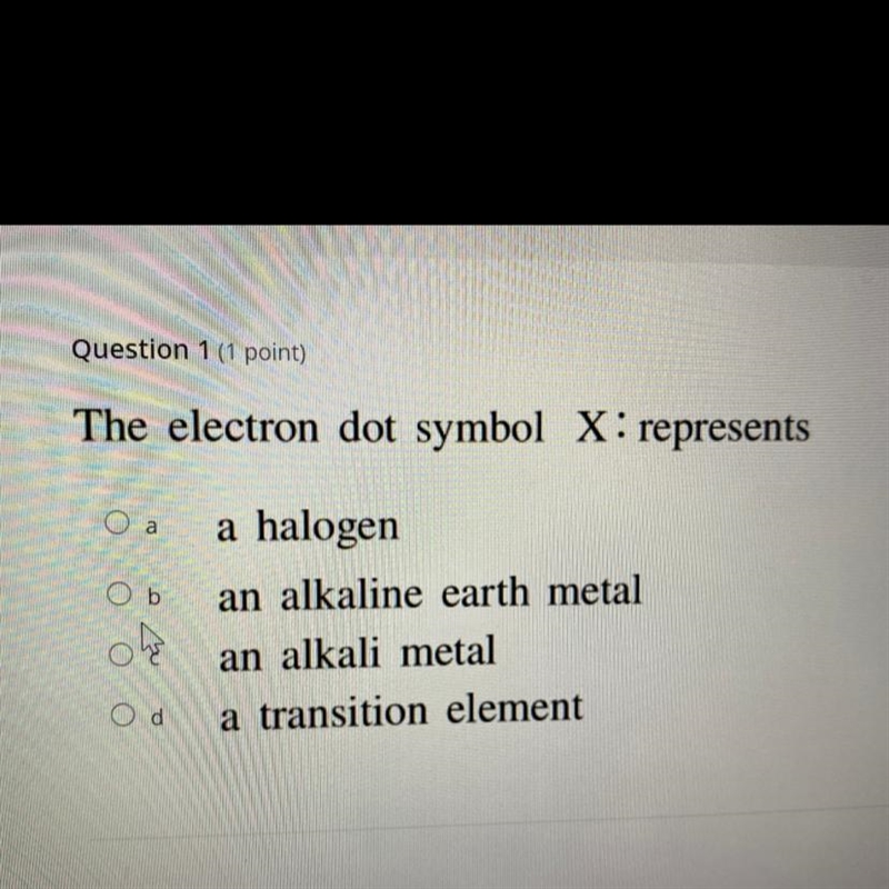 Help!!! A. A halogen B. An alkaline earth metal C. An alkali metal D. A transition-example-1