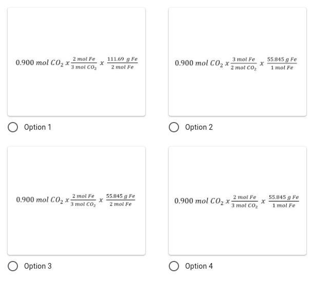 Identify the correct set-up. If 0.900 moles of carbon dioxide from, how many grams-example-1