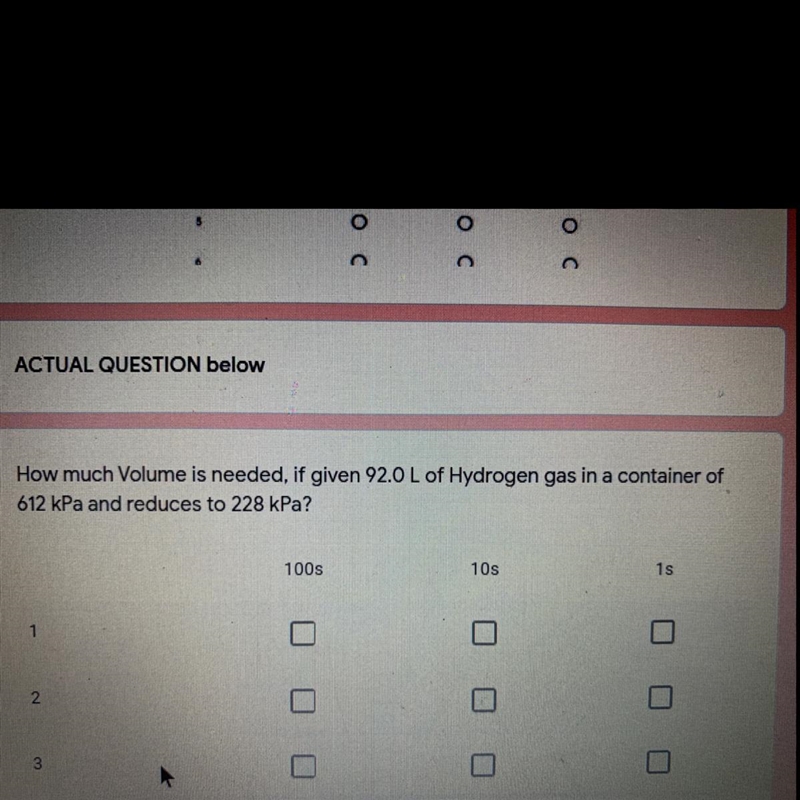 How much volume is needed, if given 92.0 L of Hydrogen gas in a container of 612 kPa-example-1