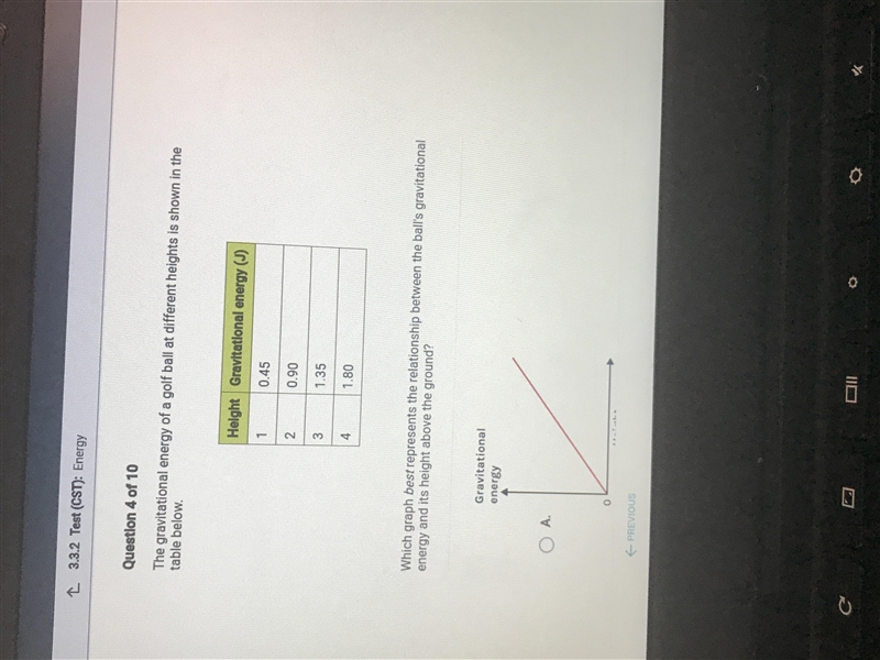 the gravitational energy of a golf ball at differnt heights is shown in the table-example-1