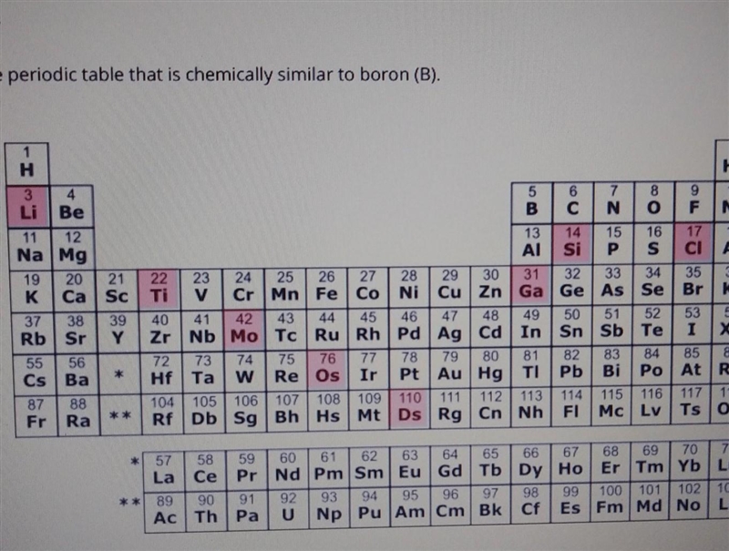 Identify an element on the periodic table that is chemically similar to boron (B) Options-example-1