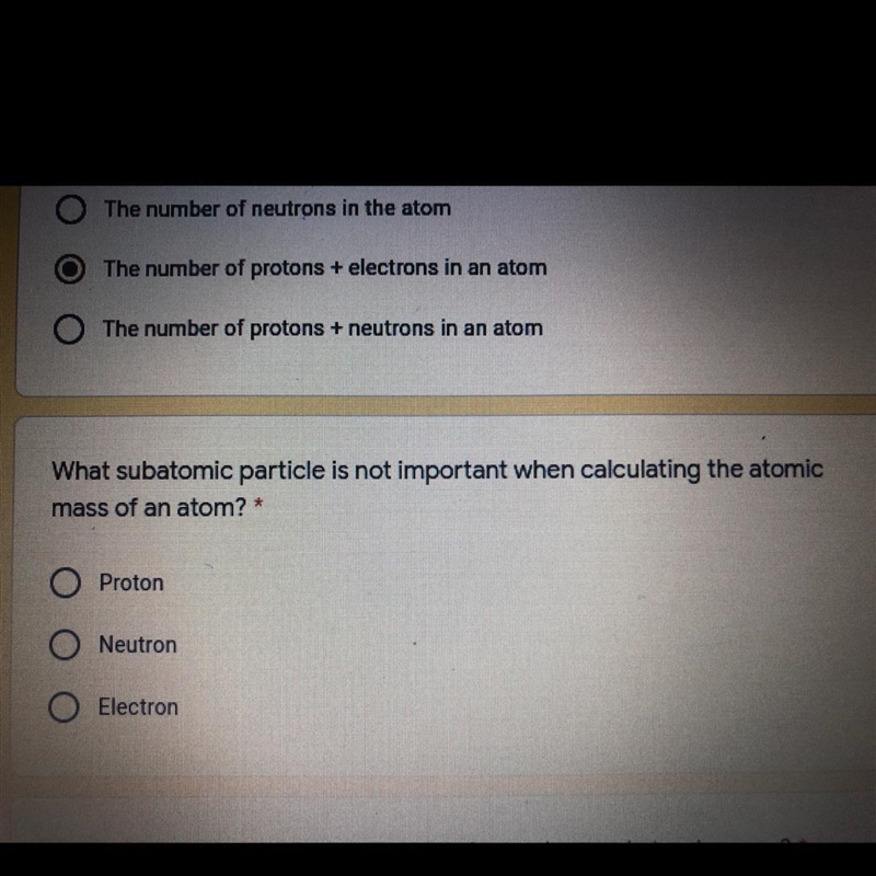 Please help What subatomic particle is not important when calculating the atomic mass-example-1