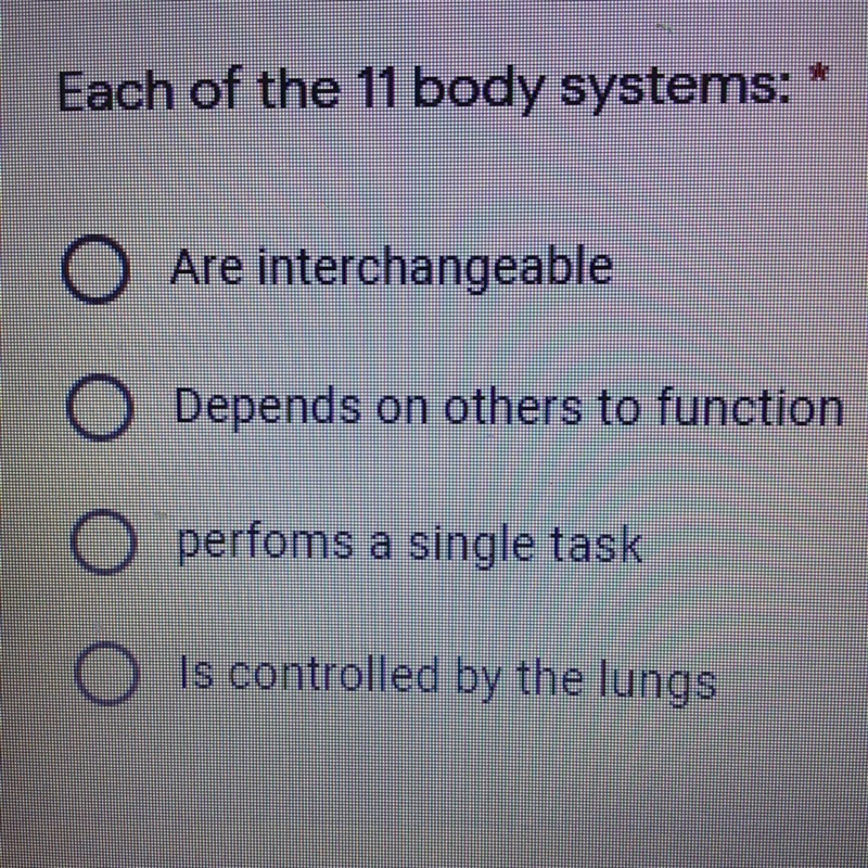 Each of the the 11 body systems: A) Are interchangeable B) Depends on others to function-example-1