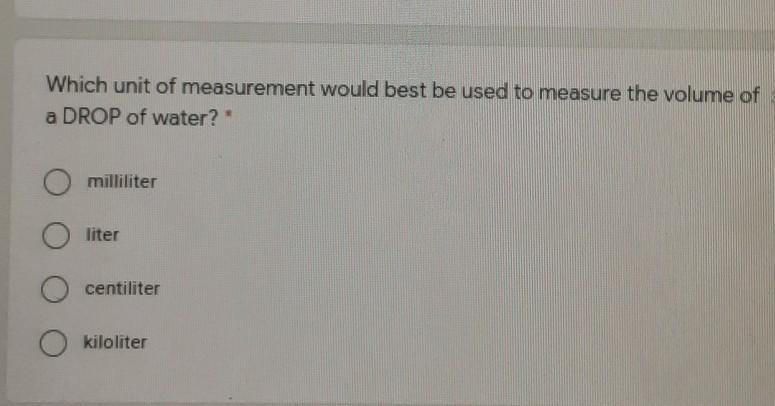 Which unit of measurement would best be used to measure the volume of a points a DROP-example-1