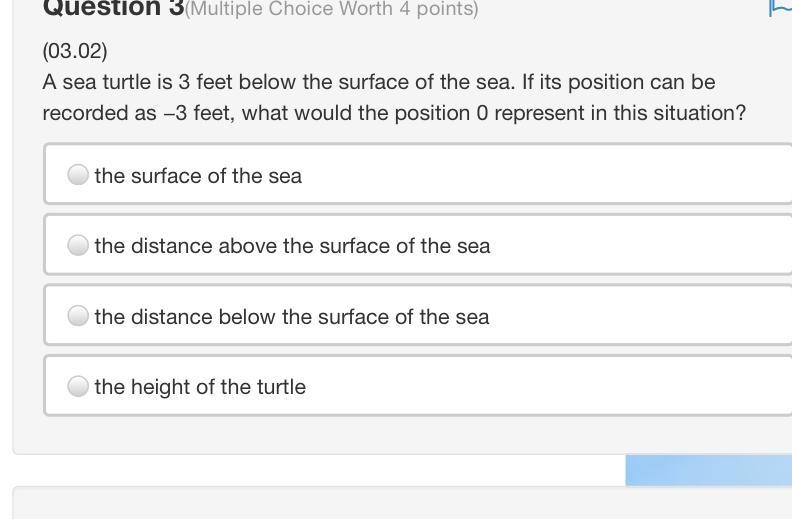 A sea turtle is 3feet below the surface of the sea ??? Help me ple-example-1