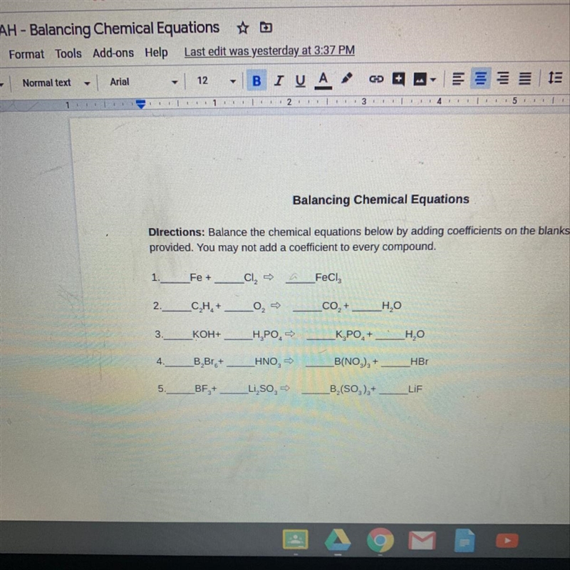 Balancing chemical equations-example-1