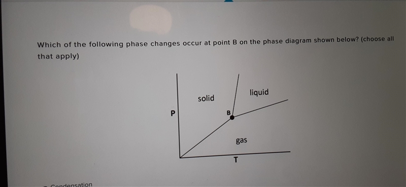 Which of the following phase changes occur at point B on the phase diagram below? Choose-example-1