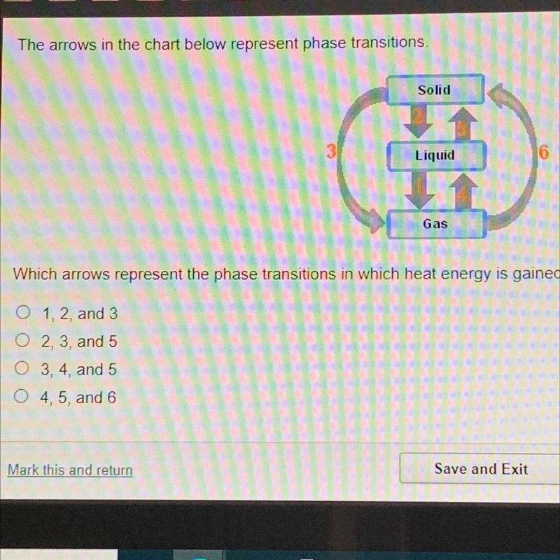 Which arrows represent the phase transitions in which heat energy is gained? O 1,2, and-example-1