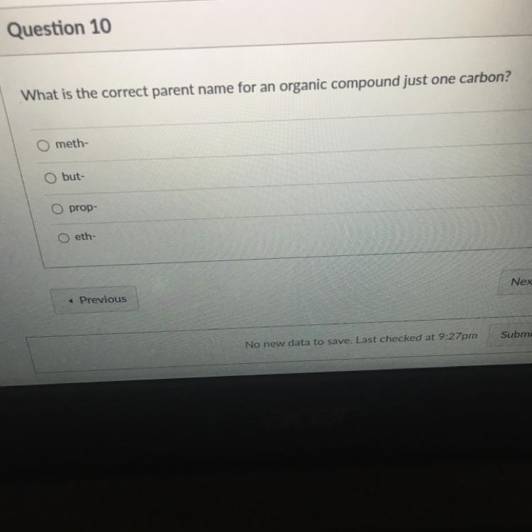 What is the correct parent name for an organic compound just one carbon-example-1