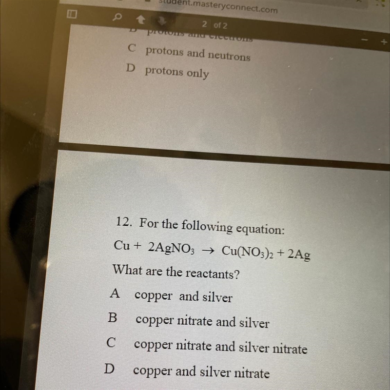 Cu+2AgNO 3 Cu(NO 3 ) 2 +2Ag what are the reactants-example-1