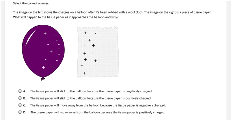 The image on the left shows the charges on a balloon after it’s been rubbed with a-example-1