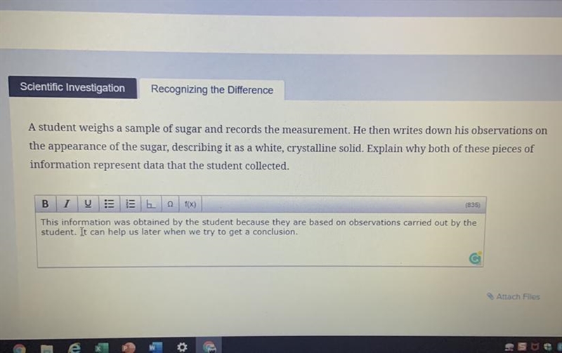 A student weighs a sample of sugar and records the measurement. He then writes down-example-1