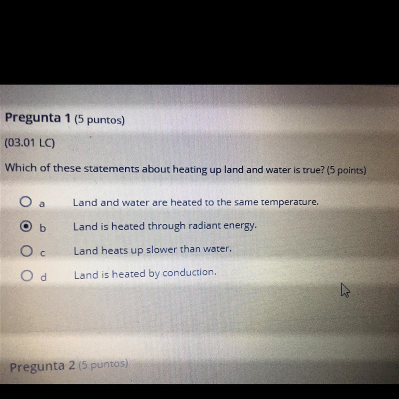 Which of thes statements about heating up land and water is true-example-1