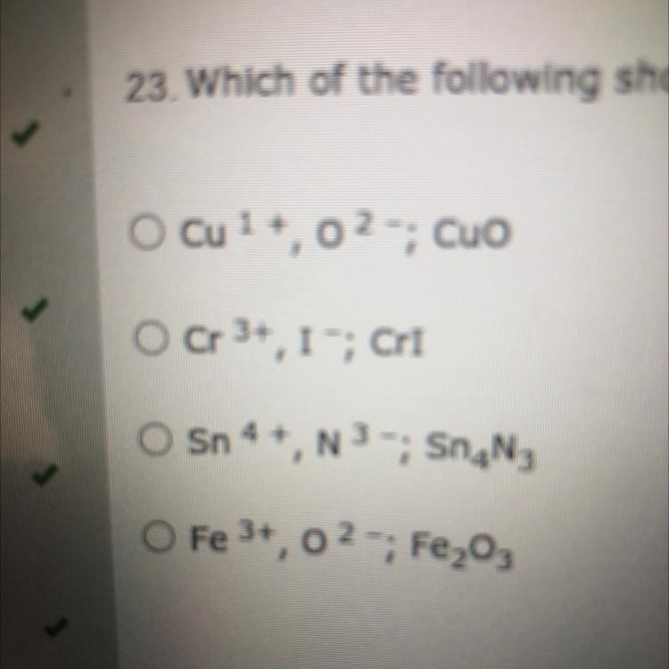 Which of the following shows correctly an ion pair and the correct formula for the-example-1