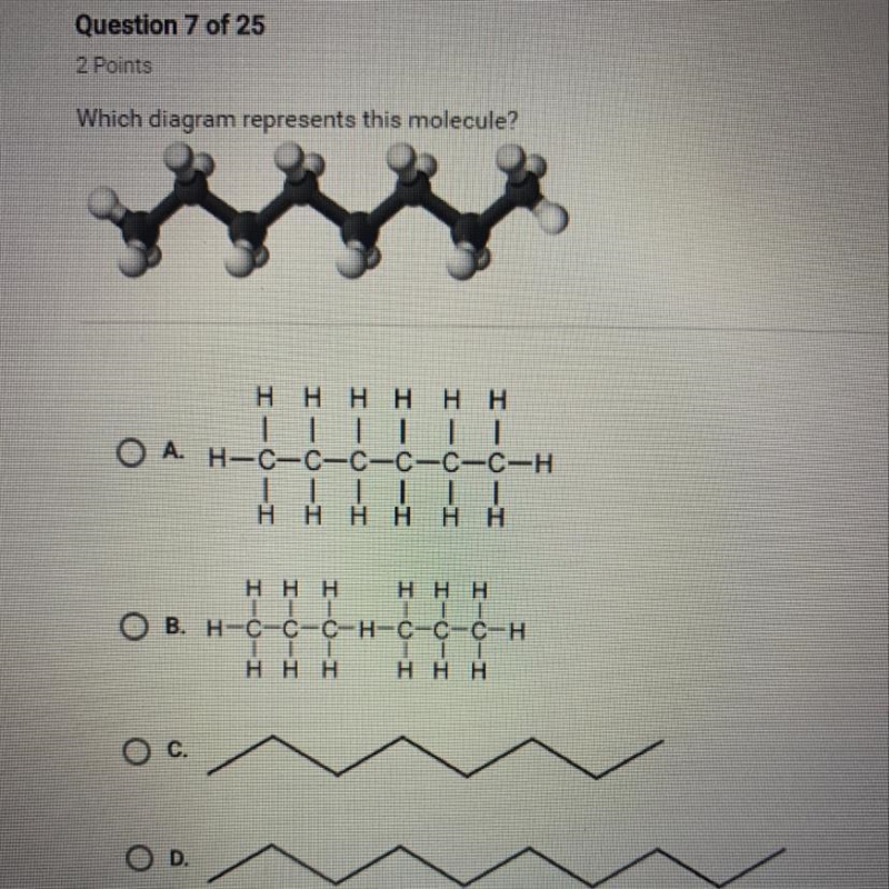 Which diagram represents this molecule?-example-1