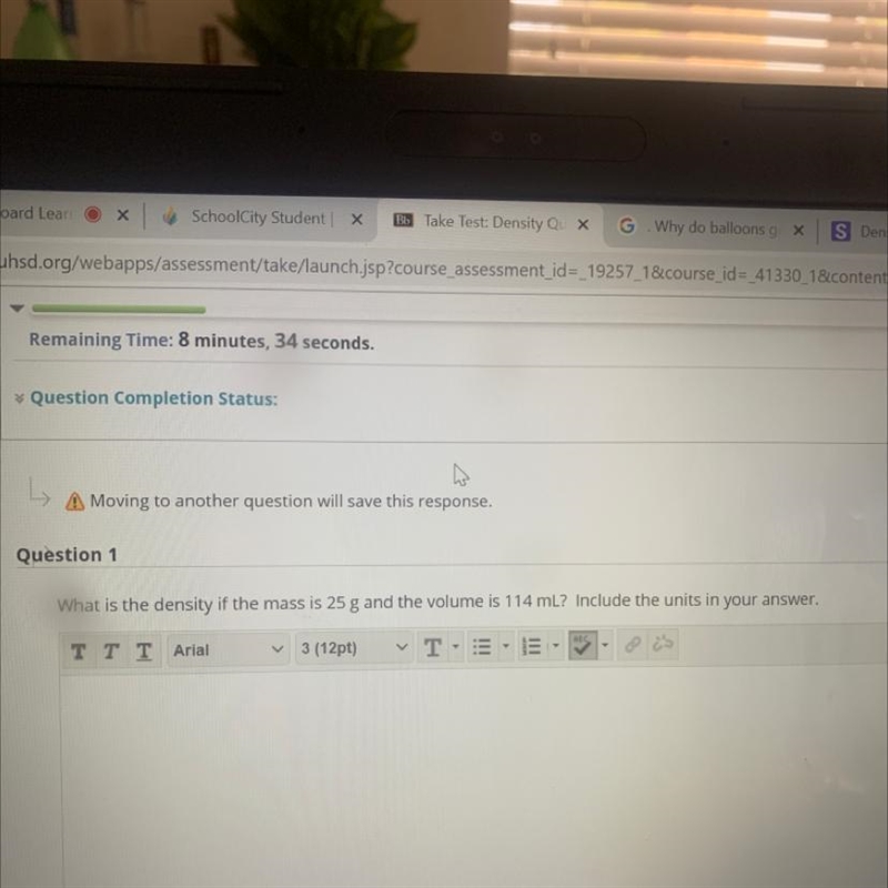 What is the density if the mass is 25 g and the volume is 114 mL?-example-1