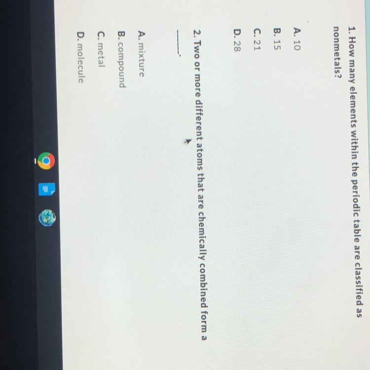 1. How many elements within the periodic table are classified as nonmetals? A. 10 B-example-1